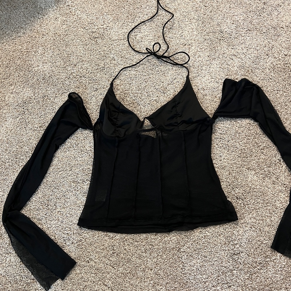 Black Mesh Off The Shoulder Top